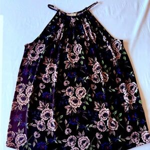 Banana Republic Floral Top with Black and Blue Accents Medium M flattering EUC